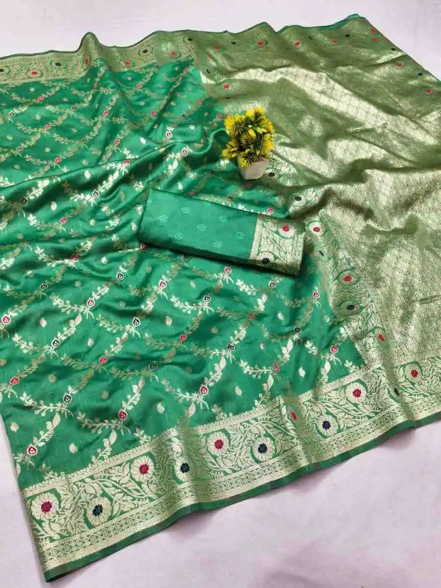 4FANCY BANARASI SILK FLOWERS AND MINA WITH WEAVING ZARI RICH PALLU AND BORDER WORK SAREE WITH UNSTITCHED BLOUSE FESTIVE WEAR WHOLESALE PRICE ETHNIC GARMENT (10).jpg.webp