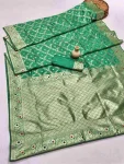 FANCY BANARASI SILK FLOWERS AND MINA WITH WEAVING ZARI RICH PALLU AND BORDER WORK SAREE WITH UNSTITCHED BLOUSE PARROT GREEN