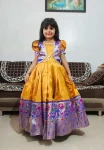 NEW ARRIVAL KANJIVARAM SILK PAITHANI DESIGN JACKET WITH PAITHANI HEAVY MATCHING BORDER WORK KID'S GOWN YELLOW