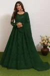 DESIGNER NET EMBROIDERY WORK LEHENGA CHOLI WITH DUPATTA GREEN