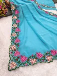 6RICH LOOK GEORGETTE MULTI THREAD EMBROIDERY WORK SAREE WITH UNSTITCHED BLOUSE FESTIVE WEAR WHOLESALE PRICE ETHNIC GARMENT (6)