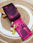 ATTRACTIVE LICHI SILK JACQUARD WORK SAREE WITH UNSTITCHED BLOUSE WINE AND PINK