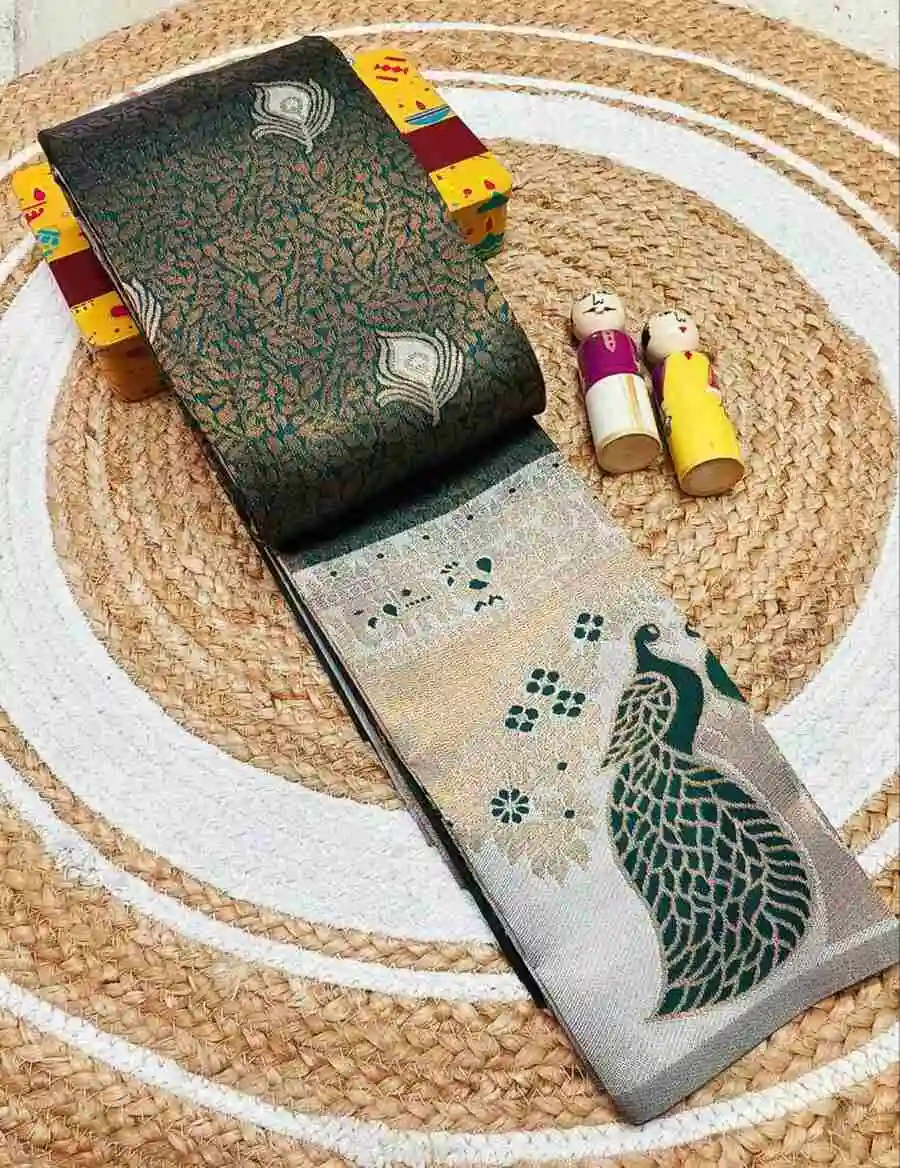 ATTRACTIVE LICHI SILK JACQUARD WORK SAREE WITH UNSTITCHED BLOUSE FESTIVE WEAR WHOLESALE PRICE ETHNIC GARMENT (5)