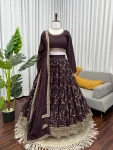 DESIGNER CHINON SILK THREAD WITH SEQUENCE WORK LEHENGA CHOLI WITH DUPATTA BROWN
