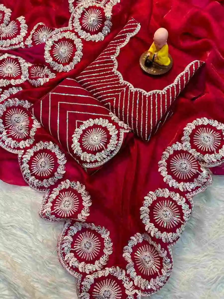 DESIGNER FENDY SATIN DORI THREAD AND SEQUENCE EMBROIDERY WORK WITH CUT WORK BORDER SAREE WITH UNSTITCHED BLOUSE WEDDING WEAR WHOLESALE PRICE ETHNIC GARMENT (10).jpg.webp