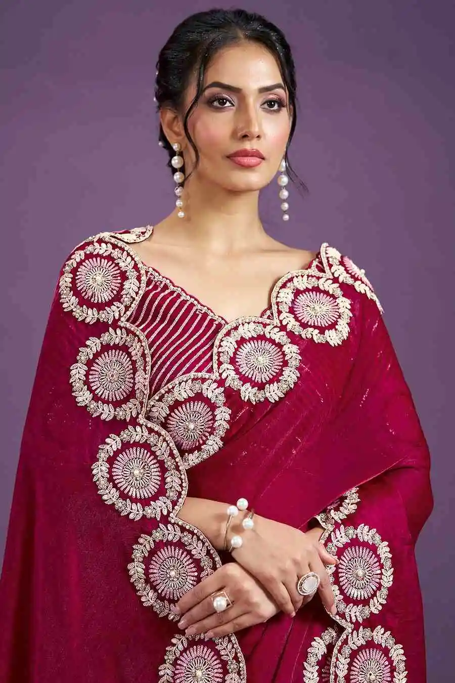 DESIGNER FENDY SATIN DORI THREAD AND SEQUENCE EMBROIDERY WORK WITH CUT WORK BORDER SAREE WITH UNSTITCHED BLOUSE WEDDING WEAR WHOLESALE PRICE ETHNIC GARMENT (3).jpg.webp