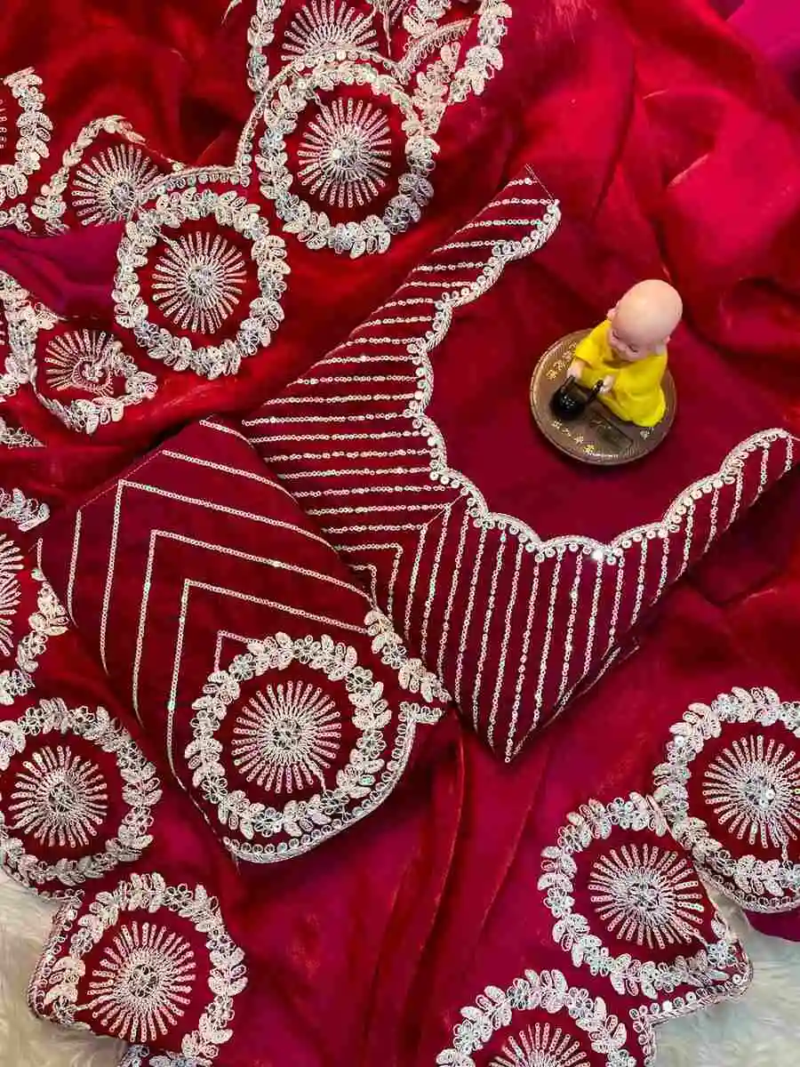 DESIGNER FENDY SATIN DORI THREAD AND SEQUENCE EMBROIDERY WORK WITH CUT WORK BORDER SAREE WITH UNSTITCHED BLOUSE WEDDING WEAR WHOLESALE PRICE ETHNIC GARMENT (9).jpg.webp