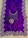 DESIGNER FENDY SATIN DORI THREAD AND SEQUENCE EMBROIDERY WORK WITH CUT WORK BORDER SAREE WITH UNSTITCHED BLOUSE PURPLE