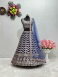 DESIGNER GEORGETTE EMBROIDERY SEQUNCE WORK WITH DIMOND HAND WORK LEHENGA CHOLI WITH DUPATTA BLUE