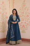 DESIGNER GEORGETTE ZARI & SEQUENCE EMBROIDERY WORK GOWN WOTH DUPATTA TEAL