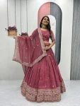 DESIGNER GOLD CRUSH EMBROIDERY THREAD AND SEQUENCE WORK LEHENGA CHOLI WITH DUPATTA PINK