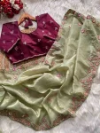 BOLLYWOOD MOCHA SILK SEQUENCE EMBROIDERY WITH CODING WORK WITH FANCY LACE WORK SAREE WITH UNSTITCHED BLOUSE WEDDING WEAR WHOLESALE PRICE ETHNIC GARMENT (1).jpg.webp