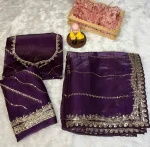 DESIGNER JIMMY CHOO SEQUENCE ZARI WORK AARCO BORDER WORK SAREE WITH UNSTITCHED BLOUSE WEDDING WEAR WHOLESALE PRICE ETHNIC GARMENT (8)