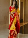 DESIGNER LICHI SILK JACQUARD WORK SAREE WITH UNSTITCHED BLOUSE YELLOW
