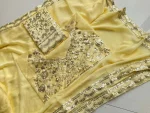 DESIGNER MOSS CHIFFON SEQUENCE LACE BORDER WORK SAREE WITH UNSTITCHED BLOUSE PARTY WEAR WHOLESALE PRICE ETHNIC GARMENT (2)