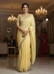 DESIGNER MOSS CHIFFON SEQUENCE LACE BORDER WORK SAREE WITH UNSTITCHED BLOUSE YELLOW