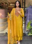 DESIGNER MUL CHANDERI THREAD HAND-WORK TOP BOTTOM WITH DUPATTA MUSTARD