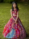 DESIGNER NATURAL CREPE POSITION PRINT EMBROIDERY WORK WITH REAL MIRROR HAND WORK KID'S LEHENGA CHOLI WITH DUPATTA RANI
