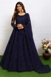 DESIGNER NET EMBROIDERY WORK LEHENGA CHOLI WITH DUPATTA NAVY BLUE