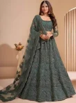 DESIGNER NET EMBROIDERY WORK LEHENGA CHOLI WITH DUPATTA GREY