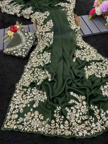 DESIGNER RANGOLI SILK SEQUENCE AND ZARI EMBROIDERY WORK SAREE WITH UNSTITCHED BLOUSE MEHNDI