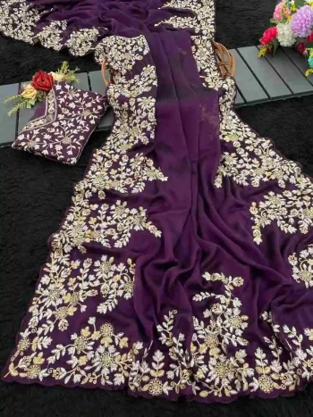 DESIGNER RANGOLI SILK SEQUENCE AND ZARI EMBROIDERY WORK SAREE WITH UNSTITCHED BLOUSE WINE