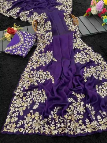 DESIGNER RANGOLI SILK SEQUENCE AND ZARI EMBROIDERY WORK SAREE WITH UNSTITCHED BLOUSE PURPLE