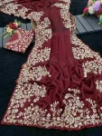 DESIGNER RANGOLI SILK SEQUENCE AND ZARI EMBROIDERY WORK SAREE WITH UNSTITCHED BLOUSE MAROON
