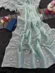 DESIGNER SILK SEQUENCE CODING WITH KHATLI BEADS WORK SAREE WITH UNSTITCHED BLOUSE SKY