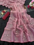DESIGNER SILK SEQUENCE CODING WITH KHATLI BEADS WORK SAREE WITH UNSTITCHED BLOUSE PINK