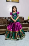 DESIGNER SILK WEAVING WORK WITH BORDER ZARI WEAVING AND EMBROIDERY CUTWORK LACE WORK KID'S TOP AND LEHENGA WINE AND GREEN