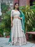DESIGNER TISSUE SILK EMBROIDERY CODING SEQUENCE & THRED WORK LEHENGA CHOLI WITH DUPATTA GREEN