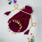 DESIGNER VELVET ROUND SHAPED PLAIN WITH SIKKA ZUMKA LACE ON BOTTOM ROUND POTLI PURSE FESTIVE WEAR WHOLESALE PRICE ETHNIC GARMENT (6)