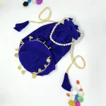 DESIGNER VELVET ROUND SHAPED PLAIN WITH SIKKA ZUMKA LACE ON BOTTOM ROUND POTLI PURSE FESTIVE WEAR WHOLESALE PRICE ETHNIC GARMENT (8)