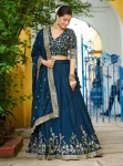 DESIGNER VICHITRA SILK SEQUENCE MULTI EMBROIDERY WORK LEHENGA CHOLI WITH DUPATTA TEAL