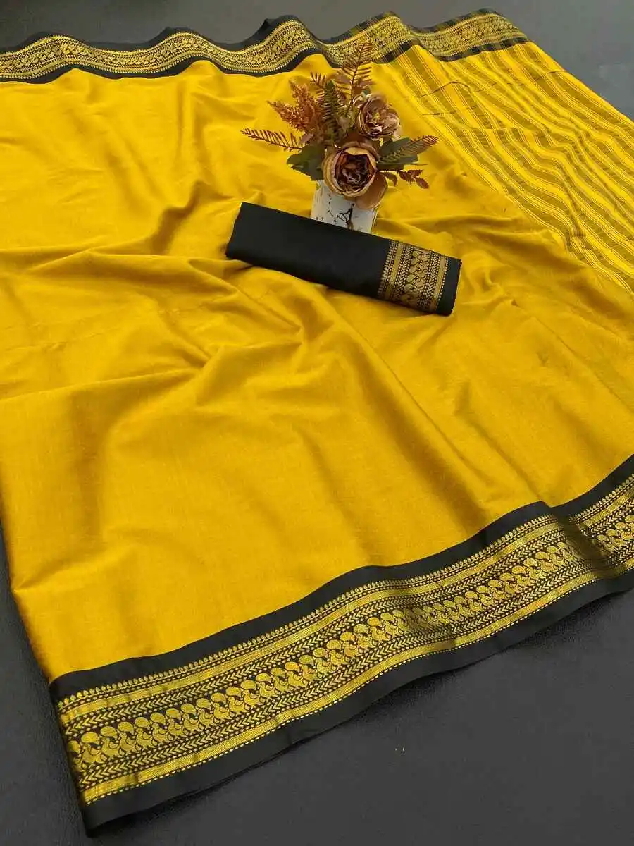 FANCY COTTON BORDER WITH CHITT PALLU WORK SAREE WITH UNSTITCHED BLOUSE FESTIVE WEAR WHOLESALE PRICE ETHNIC GARMENT (3)
