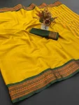 FANCY COTTON BORDER WITH CHITT PALLU WORK SAREE WITH UNSTITCHED BLOUSE YELLOW