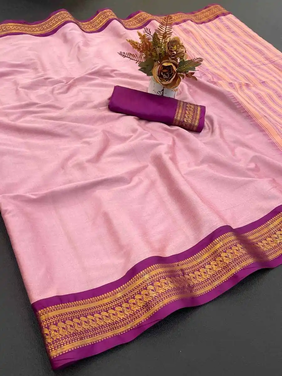 FANCY COTTON BORDER WITH CHITT PALLU WORK SAREE WITH UNSTITCHED BLOUSE FESTIVE WEAR WHOLESALE PRICE ETHNIC GARMENT (5)