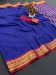 FANCY COTTON BORDER WITH CHITT PALLU WORK SAREE WITH UNSTITCHED BLOUSE BLUE