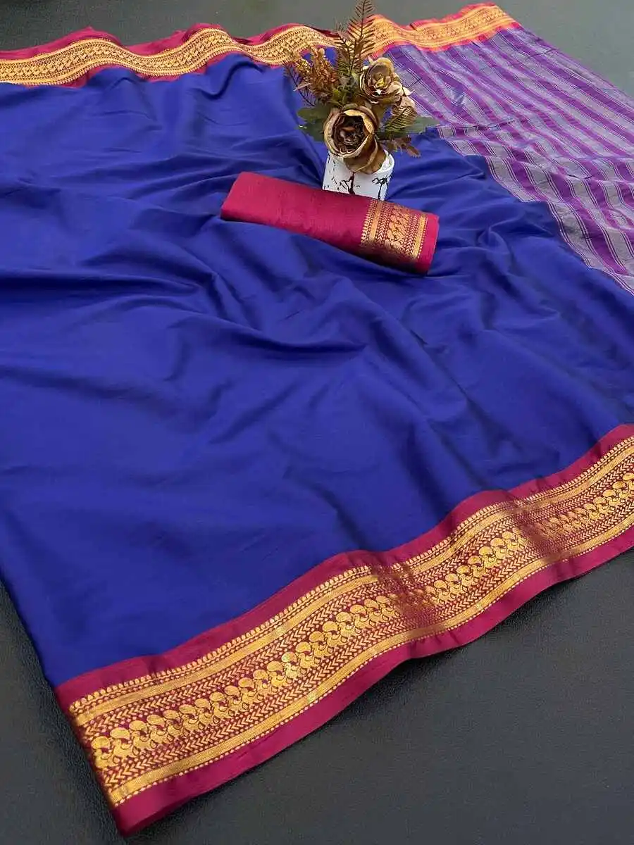 FANCY COTTON BORDER WITH CHITT PALLU WORK SAREE WITH UNSTITCHED BLOUSE FESTIVE WEAR WHOLESALE PRICE ETHNIC GARMENT (7)