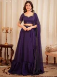 FANCY CRUSH SILK SEQUENCE & DORI WORK AND FLAIRY RUFFLE BORDER WORK LEHENGA CHOLI WITH DUPATTA  PURPLE