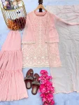 FANCY GEORGETTE EMRBOIDERY SEQUENCE WORK TOP SHARARA WITH DUPATTA BABY PINK