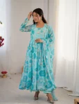 FANCY GEORGETTE FLORAL PRINT WORK GOWN BOTTOM WITH DUPATTA SKY