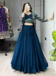 FANCY GEORGETTE PLAIN LEHENGA WITH DIGITAL PRINTED CHOLI AND KOTI PARTY WEAR WHOLESALE PRICE ETHNIC GARMENT (7)
