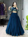 FANCY GEORGETTE PLAIN LEHENGA WITH DIGITAL PRINTED CHOLI AND KOTI PARTY WEAR WHOLESALE PRICE ETHNIC GARMENT (7)