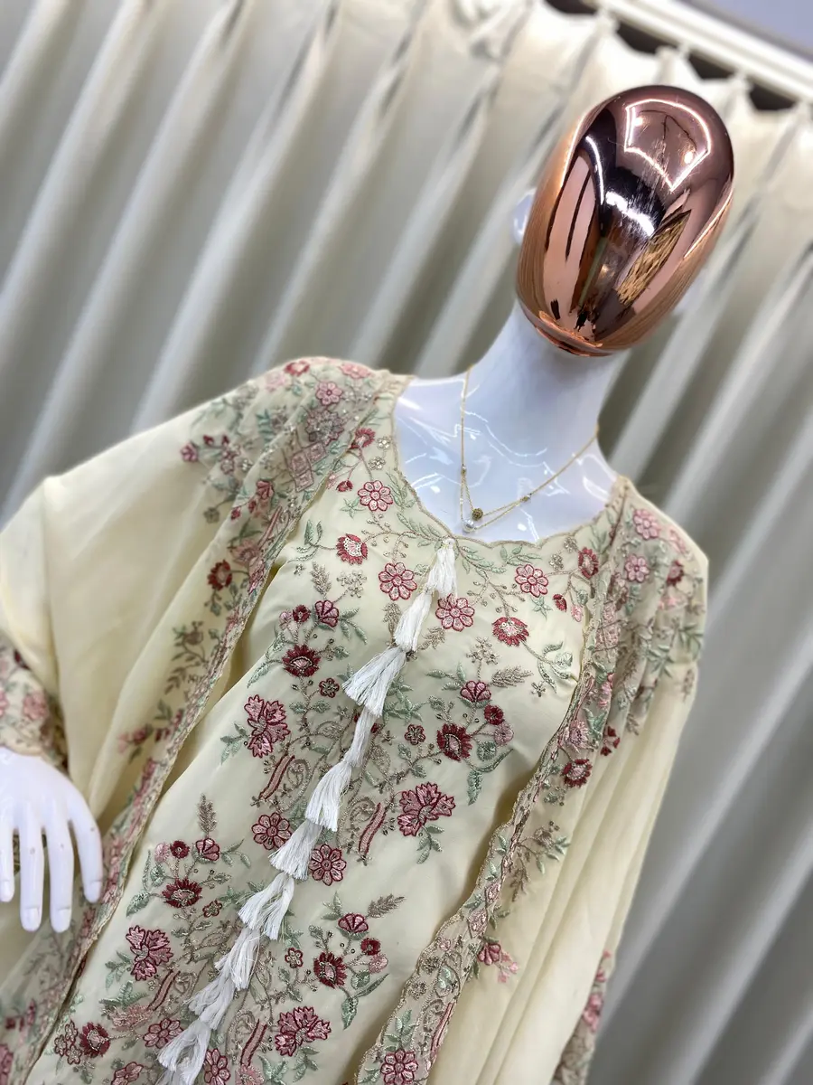 FANCY GEORGETTE SEQUENCE EMBROIDERY WORK TOP PALAZZO WITH SHRUG PARTY WEAR WHOLESALE PRICE ETHNIC GARMENT (16)