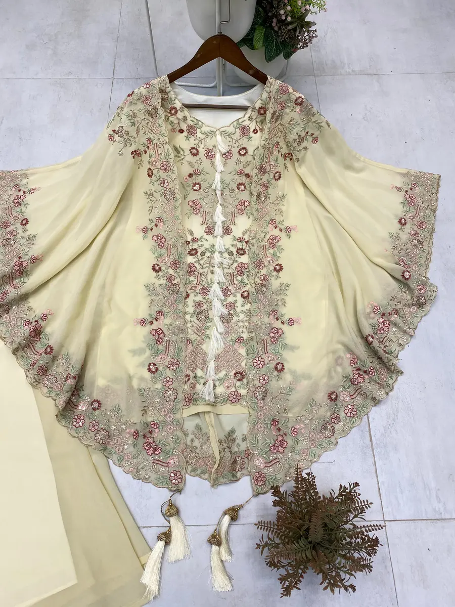 FANCY GEORGETTE SEQUENCE EMBROIDERY WORK TOP PALAZZO WITH SHRUG PARTY WEAR WHOLESALE PRICE ETHNIC GARMENT (17)