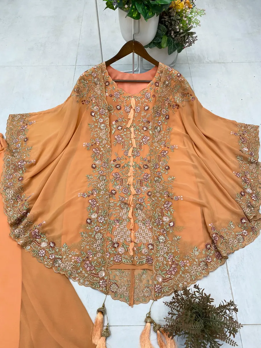 FANCY GEORGETTE SEQUENCE EMBROIDERY WORK TOP PALAZZO WITH SHRUG PARTY WEAR WHOLESALE PRICE ETHNIC GARMENT (5)