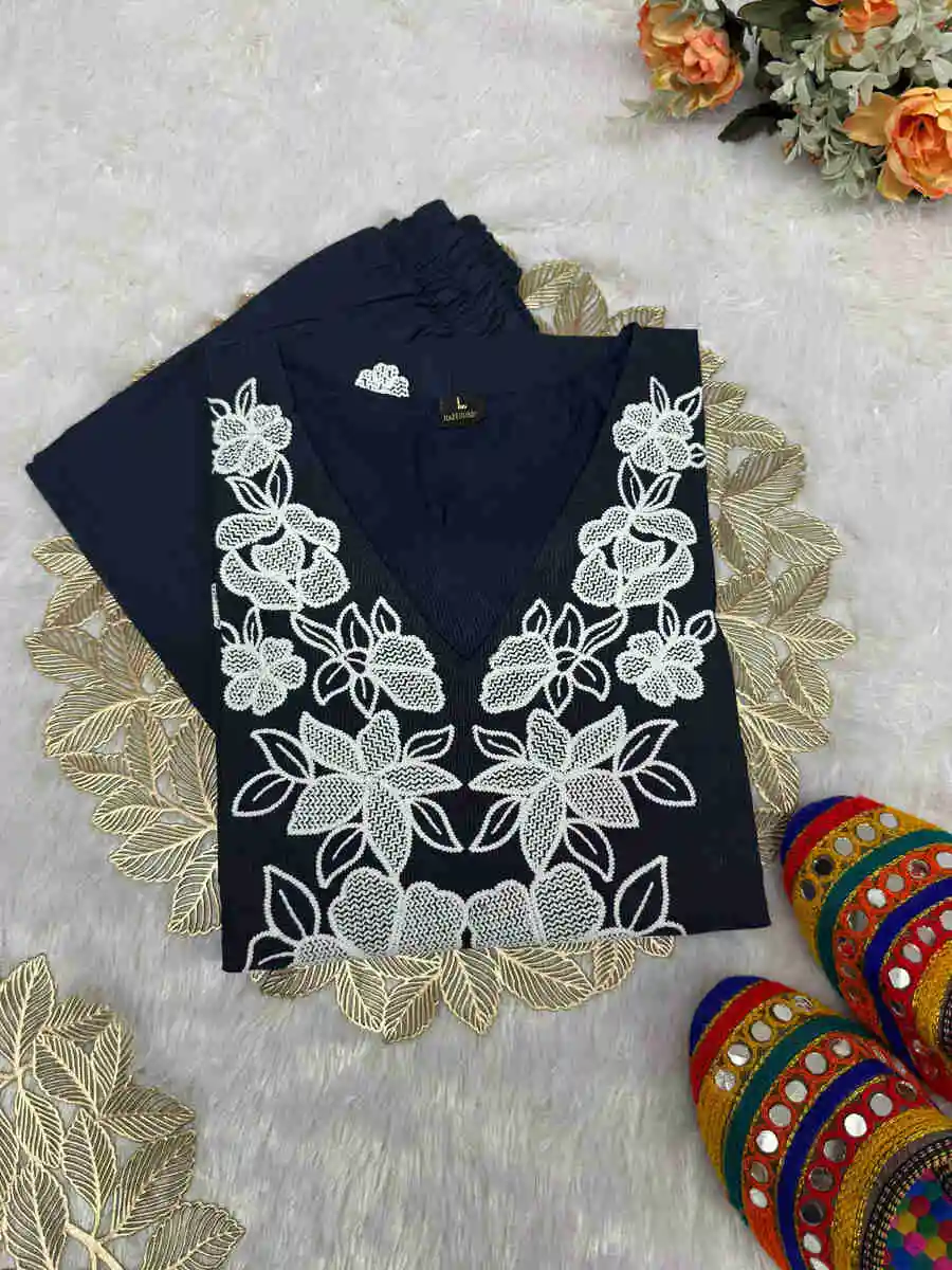 FANCY KHADI COTTON EMBROIDERY WORK TOP BOTTOM SET OFFICE WEAR WHOLESALE PRICE ETHNIC GARMENT (3)