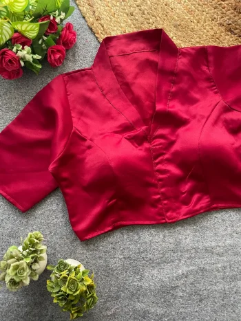 FANCY MALAI SATIN PLAIN STITCHED BLOUSE MAROON